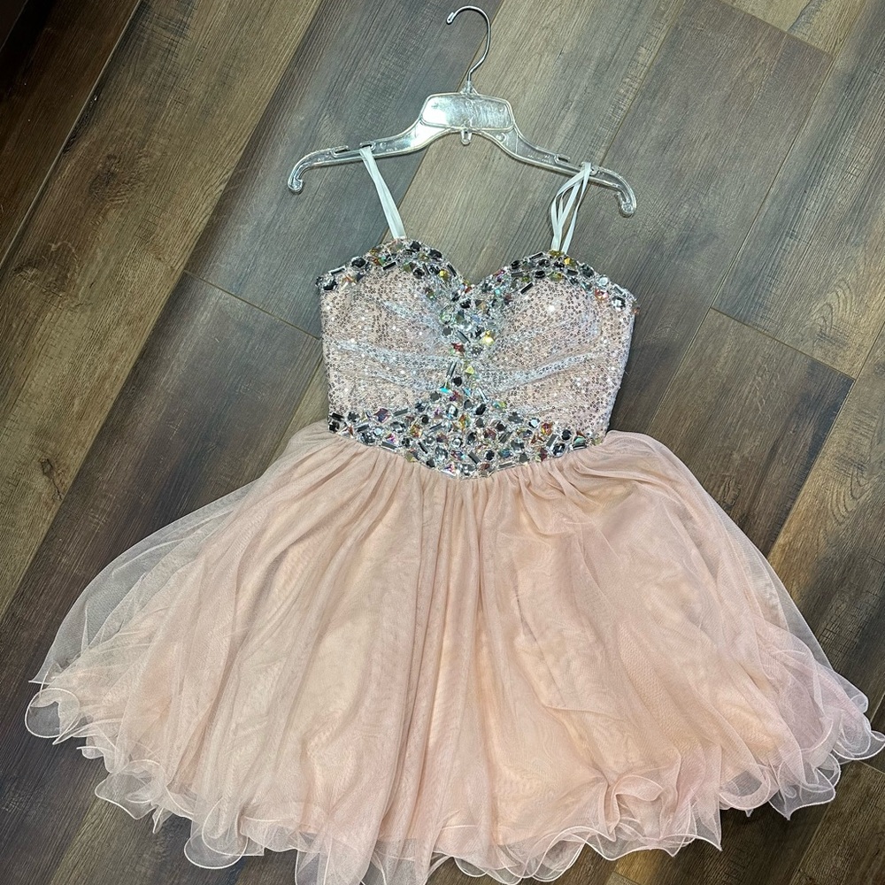 Blondie Nites Gorgeously Embellished Blush Dress